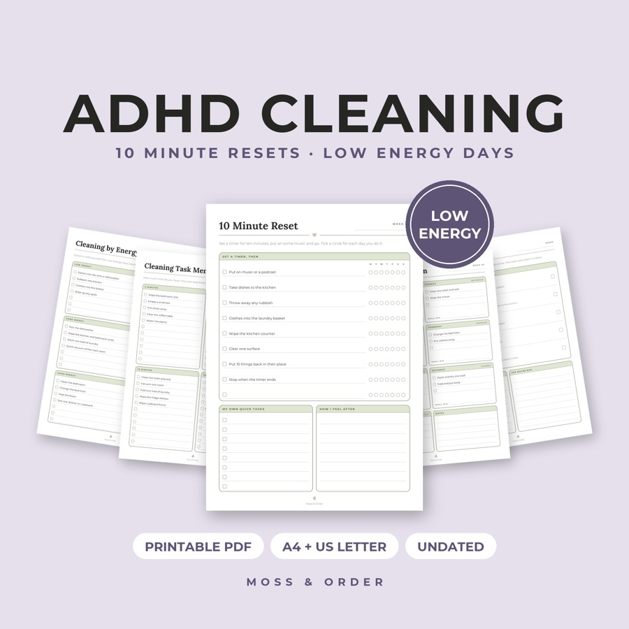 ADHD friendly cleaning checklist printable by Moss and Order