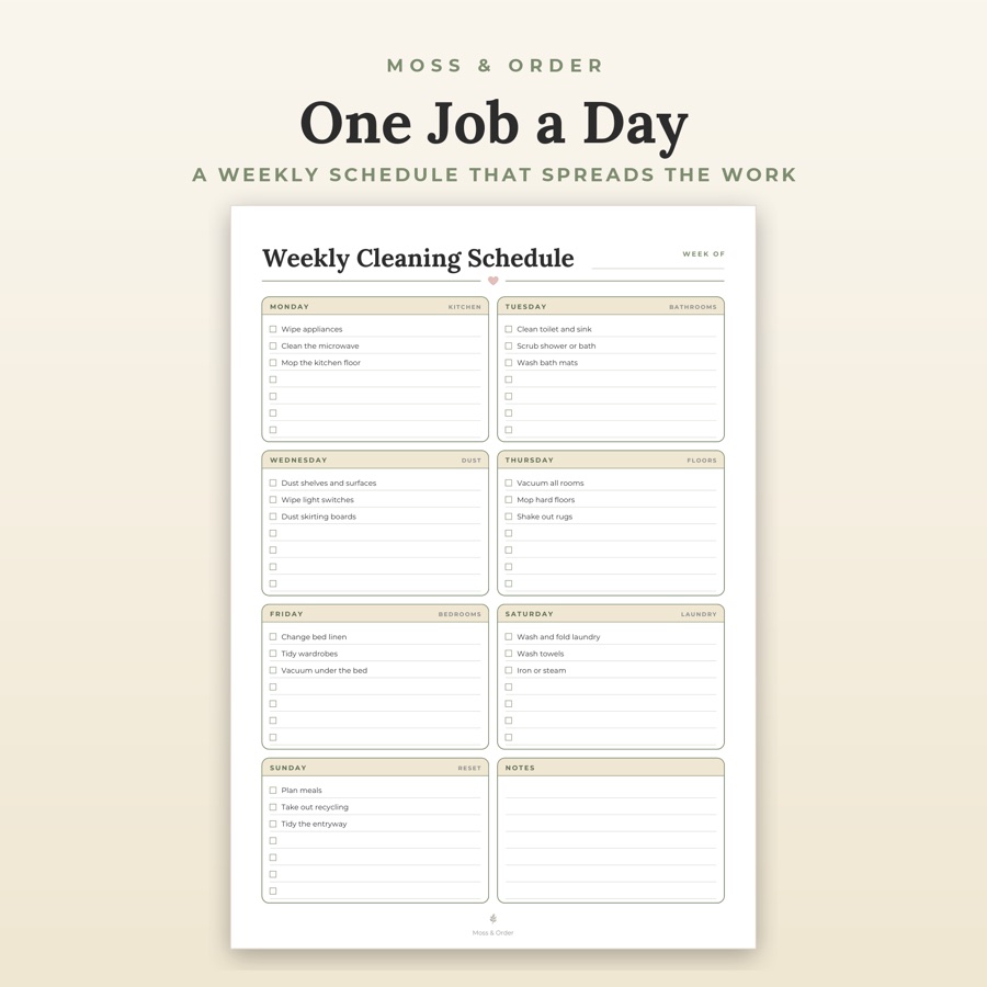 Printable weekly cleaning schedule
